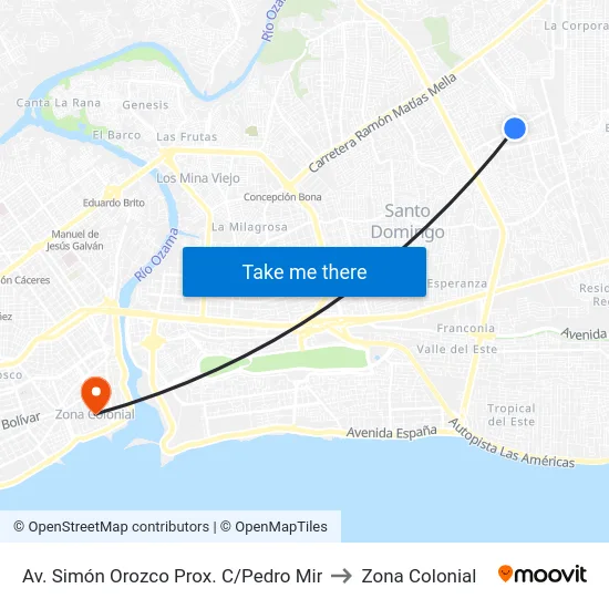 Av. Simón Orozco Prox. C/Pedro Mir to Zona Colonial map