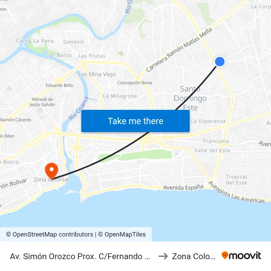 Av. Simón Orozco Prox. C/Fernando Estrella to Zona Colonial map