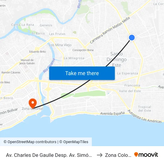Av. Charles De Gaulle Desp. Av. Simón Orozco to Zona Colonial map