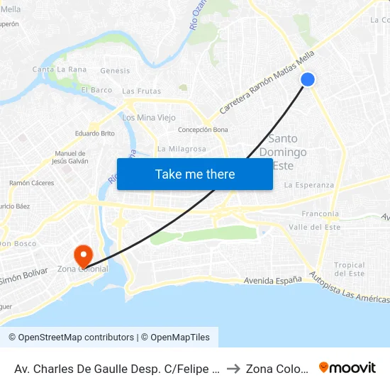 Av. Charles De Gaulle Desp. C/Felipe Alfau to Zona Colonial map