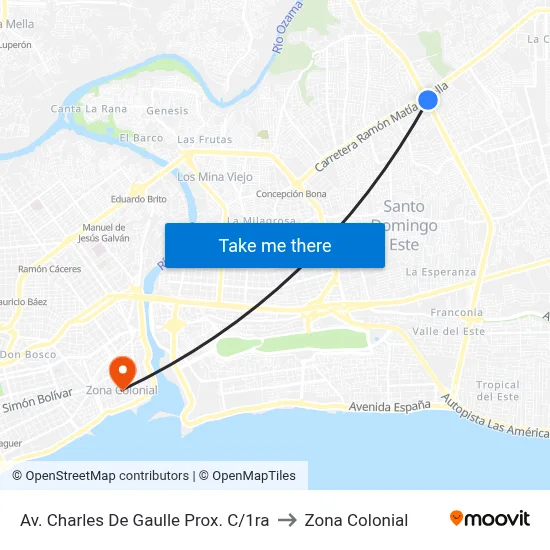 Av. Charles De Gaulle Prox. C/1ra to Zona Colonial map