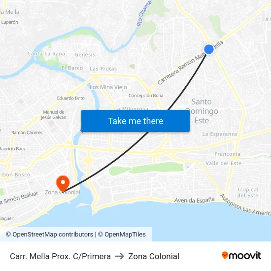 Carr. Mella Prox. C/Primera to Zona Colonial map
