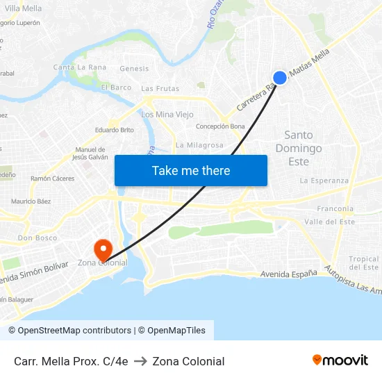 Carr. Mella Prox. C/4e to Zona Colonial map