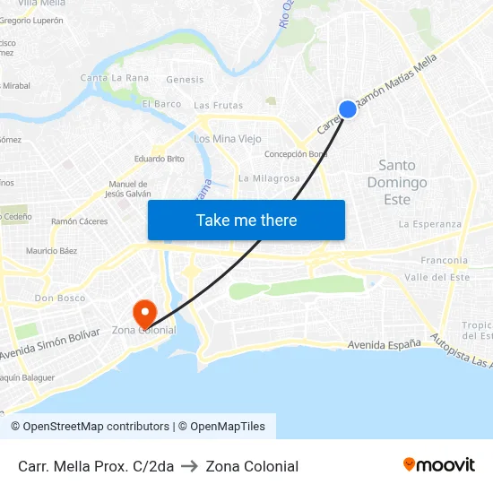 Carr. Mella Prox. C/2da to Zona Colonial map