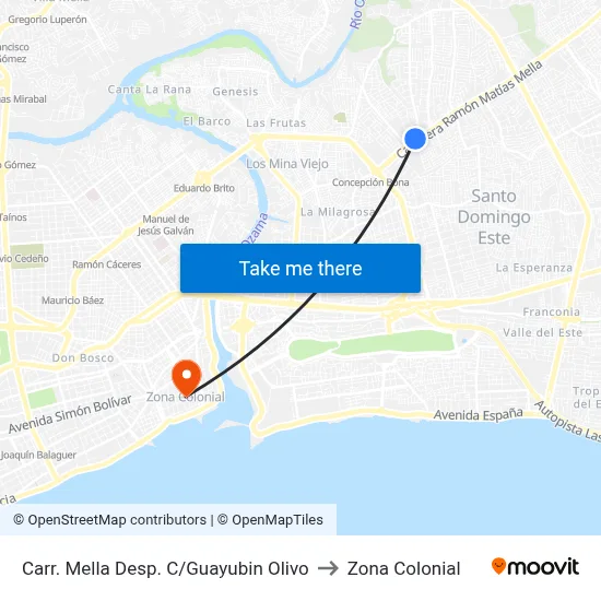 Carr. Mella Desp. C/Guayubin Olivo to Zona Colonial map