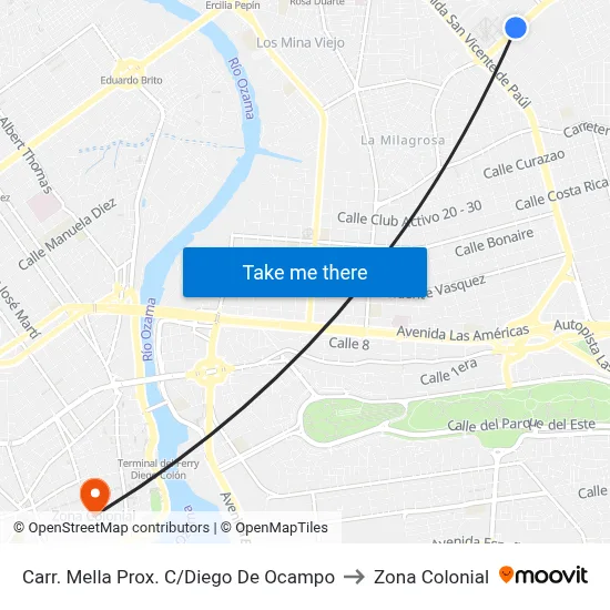Carr. Mella Prox. C/Diego De Ocampo to Zona Colonial map