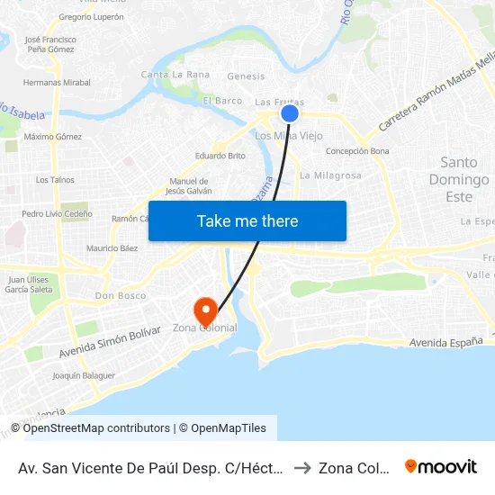 Av. San Vicente De Paúl Desp. C/Héctor J. Diaz to Zona Colonial map