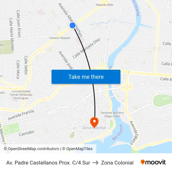 Av. Padre Castellanos Prox. C/4 Sur to Zona Colonial map