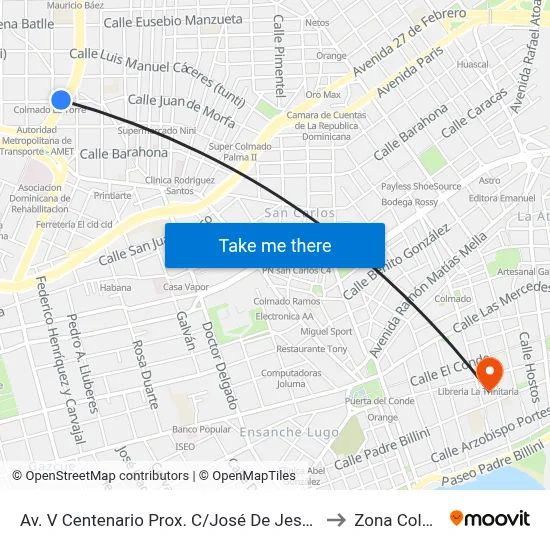 Av. V Centenario Prox. C/José De Jesús Ravelo to Zona Colonial map