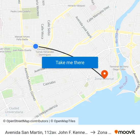 Avenida San Martin, 112av. John F. Kennedy Prox. C/Paseo De Los Aviadores to Zona Colonial map