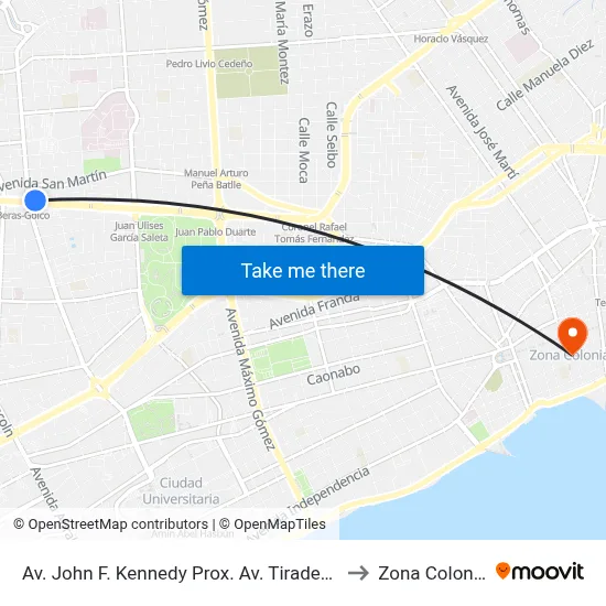 Av. John F. Kennedy Prox. Av. Tiradentes to Zona Colonial map