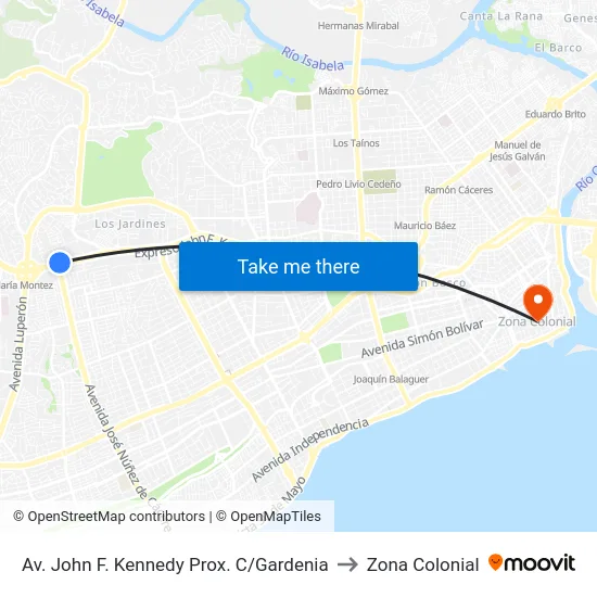 Av. John F. Kennedy Prox. C/Gardenia to Zona Colonial map