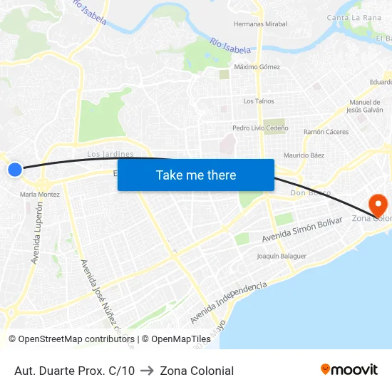 Aut. Duarte Prox. C/10 to Zona Colonial map