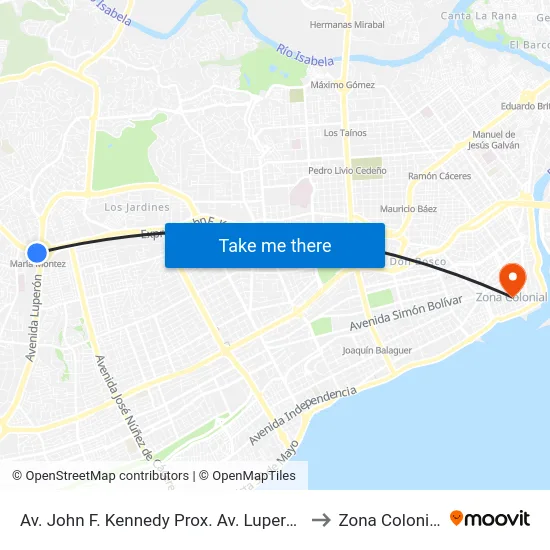 Av. John F. Kennedy Prox. Av. Luperón to Zona Colonial map