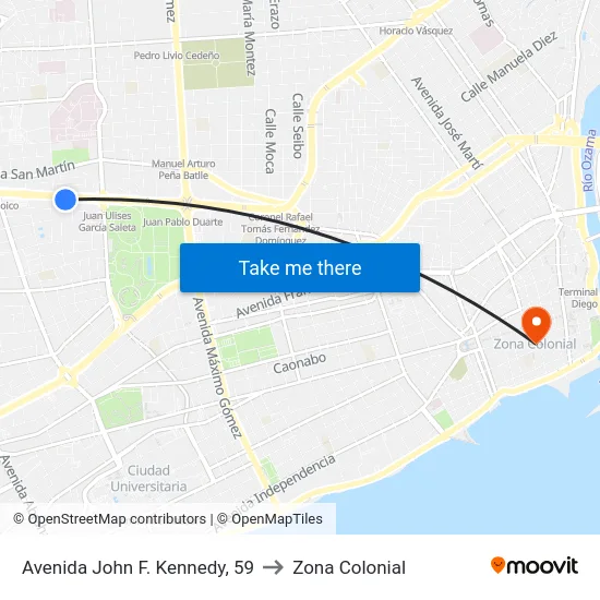 Avenida John F. Kennedy, 59 to Zona Colonial map