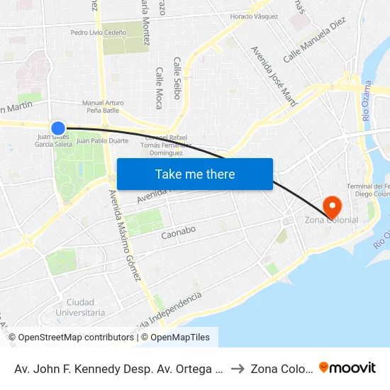 Av. John F. Kennedy Desp. Av. Ortega Y Gasset to Zona Colonial map