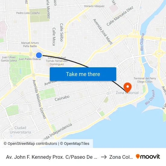 Av. John F. Kennedy Prox. C/Paseo De Los Ferreteros to Zona Colonial map