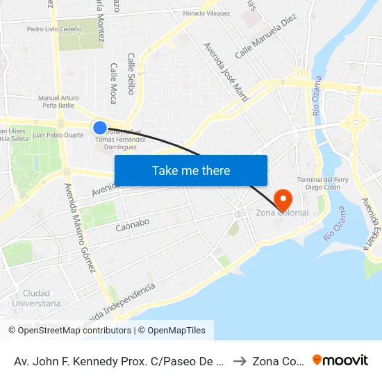 Av. John F. Kennedy Prox. C/Paseo De Los Periodistas to Zona Colonial map
