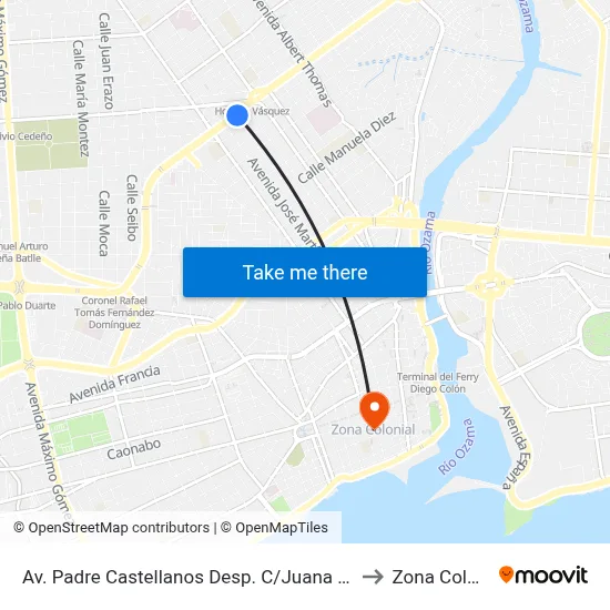 Av. Padre Castellanos Desp. C/Juana Saltitopa to Zona Colonial map