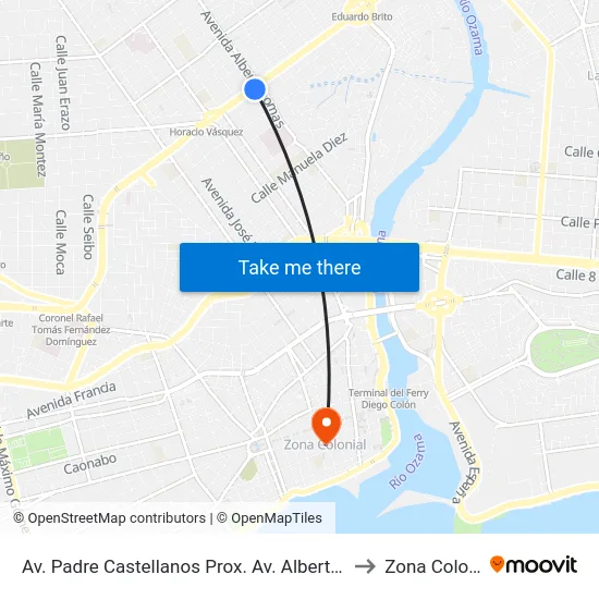 Av. Padre Castellanos Prox. Av. Albert Thomas to Zona Colonial map
