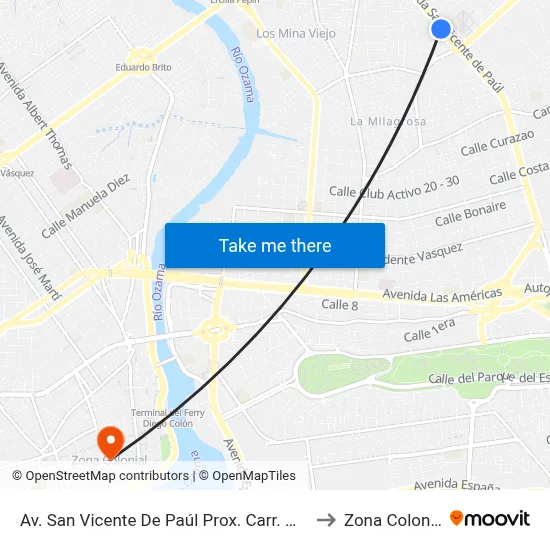 Av. San Vicente De Paúl Prox. Carr. Mella to Zona Colonial map