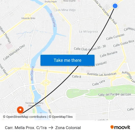 Carr. Mella Prox. C/1ra to Zona Colonial map