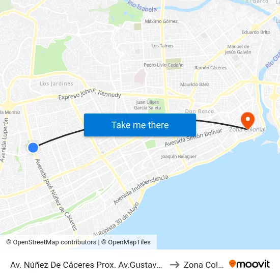 Av. Núñez De Cáceres Prox. Av.Gustavo Mejia Ricart to Zona Colonial map