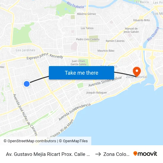Av. Gustavo Mejía Ricart Prox. Calle Mencia to Zona Colonial map