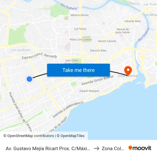 Av. Gustavo Mejía Ricart Prox. C/Máximo Blonda to Zona Colonial map