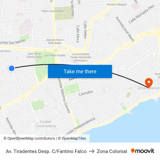 Av. Tiradentes Desp. C/Fantino Falco to Zona Colonial map