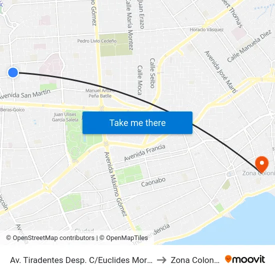 Av. Tiradentes Desp. C/Euclides Morillo to Zona Colonial map