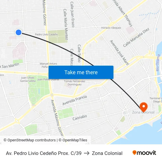 Av. Pedro Livio Cedeño Prox. C/39 to Zona Colonial map