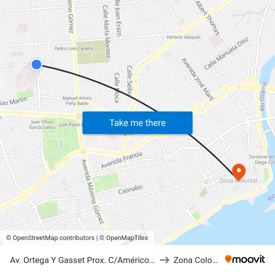 Av. Ortega Y Gasset Prox. C/Américo Lugo to Zona Colonial map