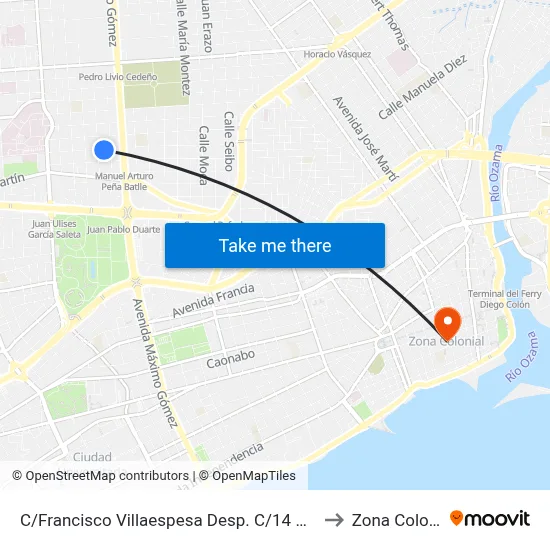 C/Francisco Villaespesa Desp. C/14 De Junio to Zona Colonial map