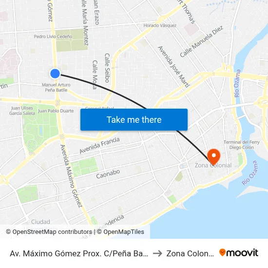 Av. Máximo Gómez Prox. C/Peña Batlle to Zona Colonial map