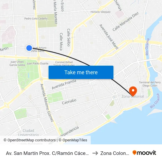 Av. San Martín Prox. C/Ramón Cáceres to Zona Colonial map