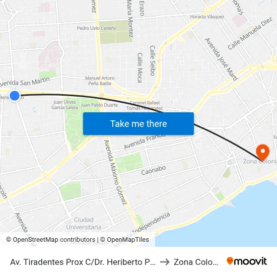 Av. Tiradentes Prox C/Dr. Heriberto Pieter to Zona Colonial map