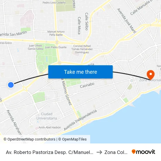 Av. Roberto Pastoriza Desp. C/Manuel Henriquez to Zona Colonial map