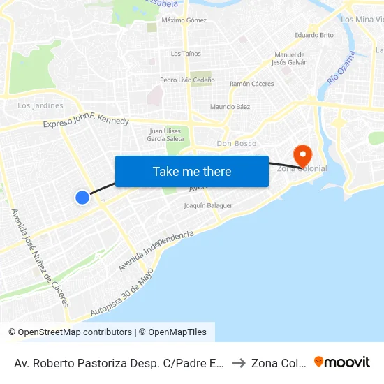 Av. Roberto Pastoriza Desp. C/Padre Emiliano Tadif to Zona Colonial map