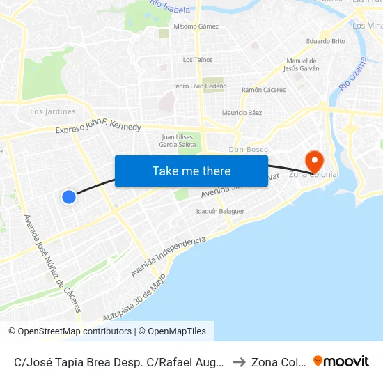 C/José Tapia Brea Desp. C/Rafael Augusto Sánchez to Zona Colonial map