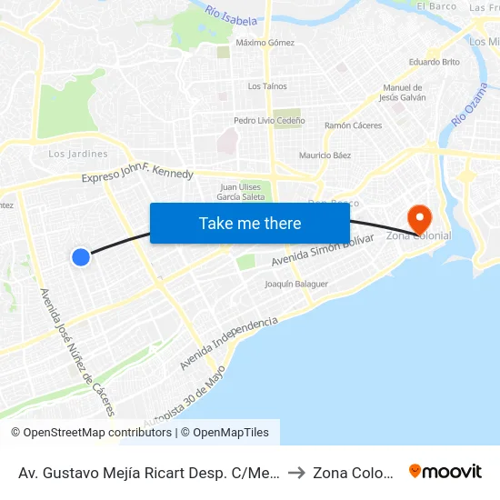 Av. Gustavo Mejía Ricart Desp. C/Mencia to Zona Colonial map