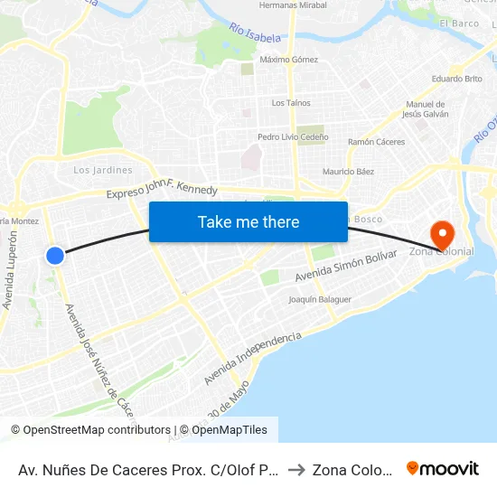 Av. Nuñes De Caceres Prox. C/Olof Palme to Zona Colonial map