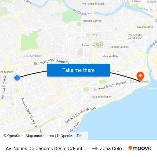 Av. Nuñes De Caceres Desp. C/Font Bernard to Zona Colonial map