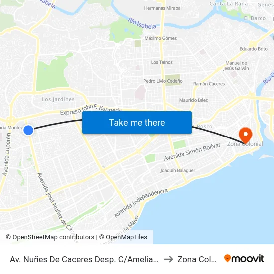 Av. Nuñes De Caceres Desp. C/Amelia Francasci to Zona Colonial map
