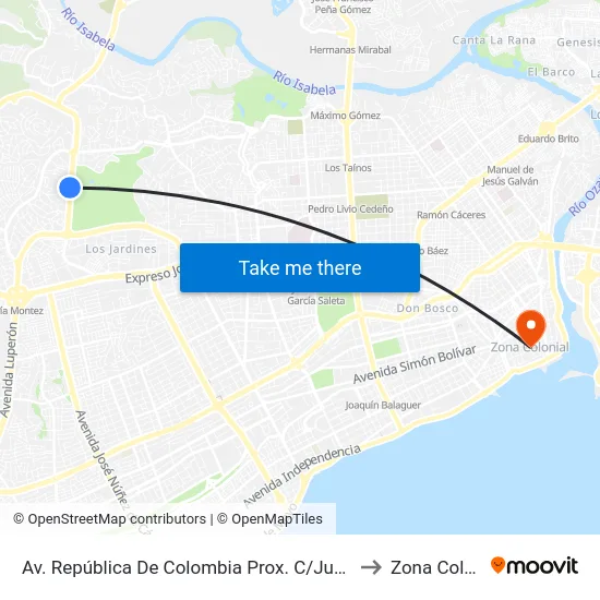Av. República De Colombia Prox. C/Juan Marichal to Zona Colonial map