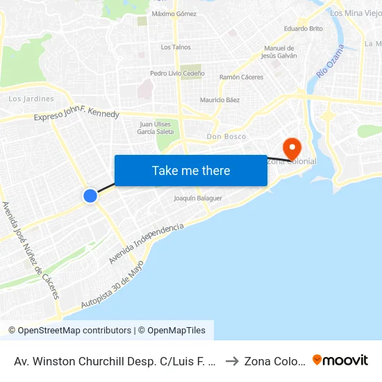 Av. Winston Churchill Desp. C/Luis F. Thomen to Zona Colonial map