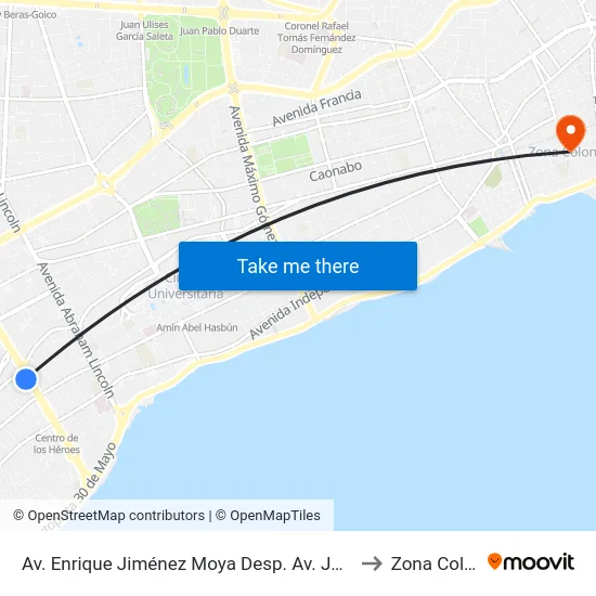 Av. Enrique Jiménez Moya Desp. Av. José Contreras to Zona Colonial map