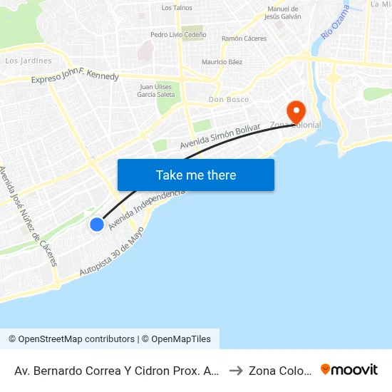 Av. Bernardo Correa Y Cidron Prox. Av. Italia to Zona Colonial map