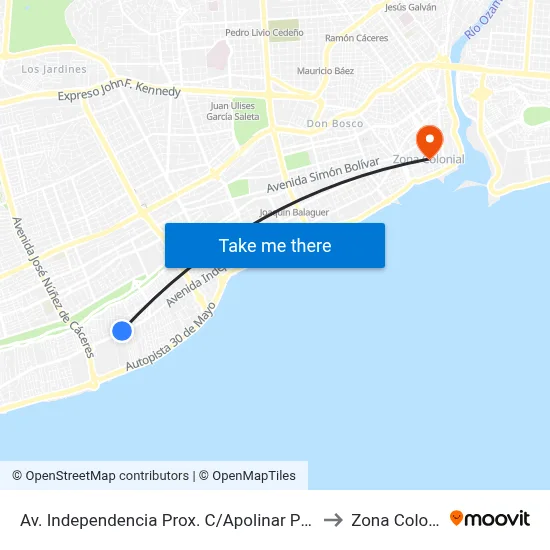 Av. Independencia Prox. C/Apolinar Pedromo to Zona Colonial map