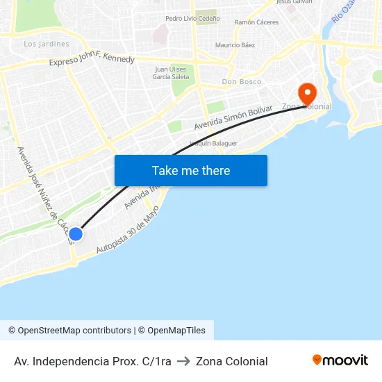 Av. Independencia Prox. C/1ra to Zona Colonial map